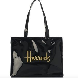 Used Harrods black patent leather carrier bag